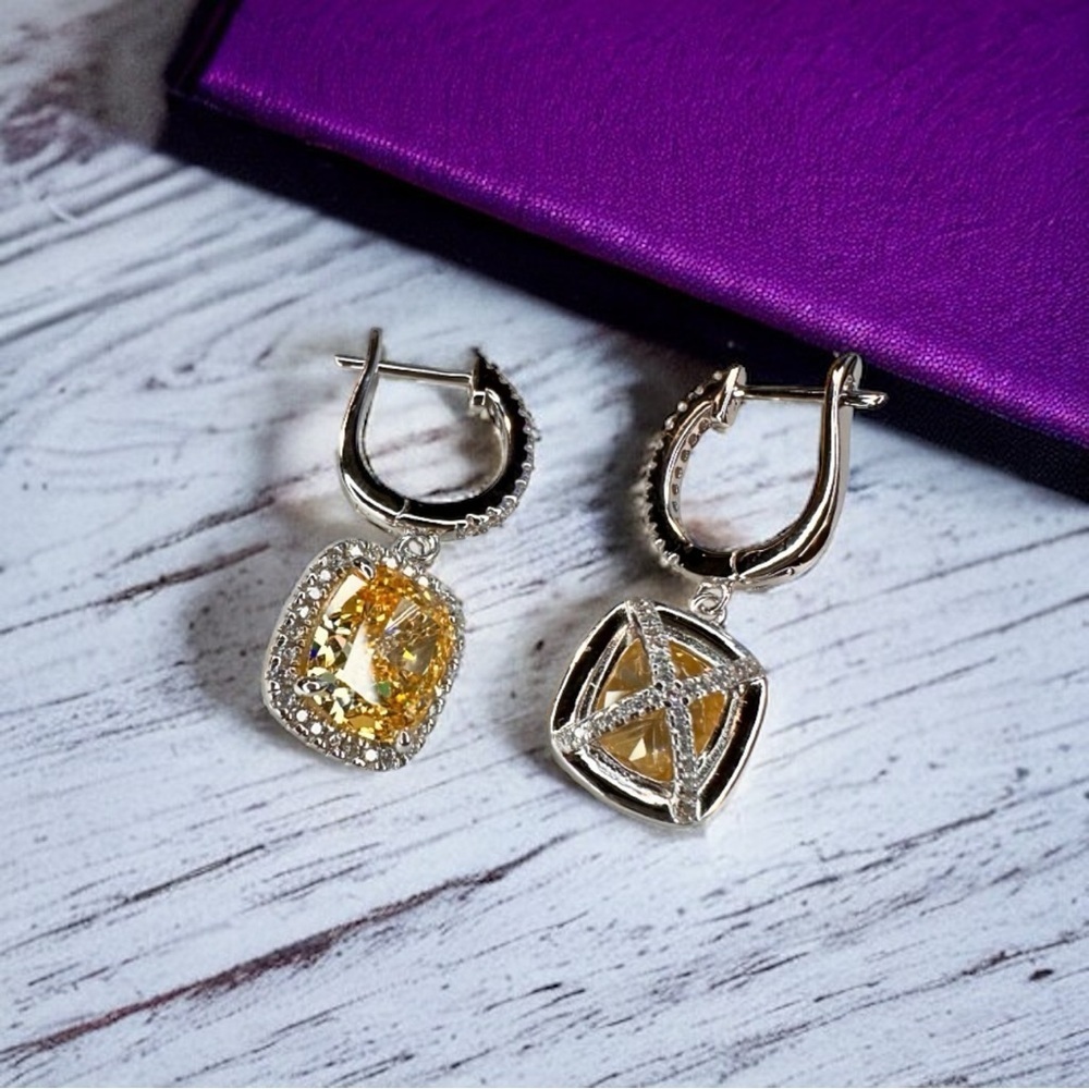 NEW Fancy Canary Yellow High Carbon Diamond Simulant Dangle Drop Earrings - Picture 14 of 17